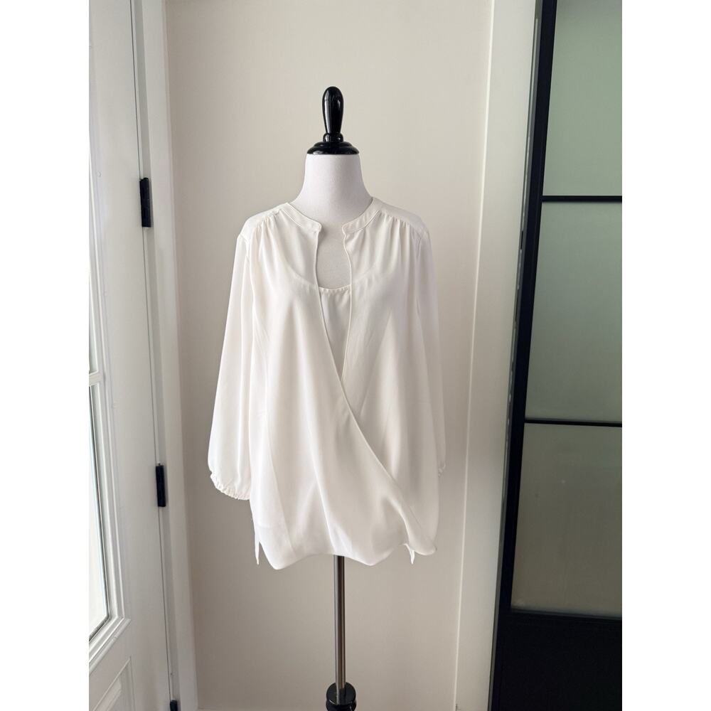J.Jill Cream Split Front Surplice Top L Large NWT Crepe 3/4 Sleeve Blouse - Picture 5 of 11